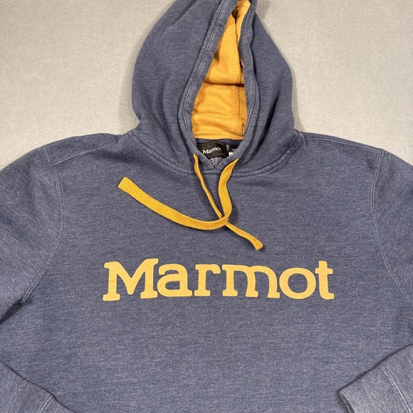 Marmot Hoodie Mens Medium Dark Heather Blue Pullover Sweatshirt Hooded Gorpcore - Picture 2 of 9